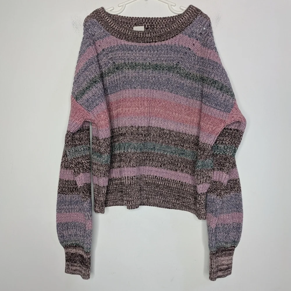 GAP Kids Brown Pink Blue Striped Knit Cotton Sweater 10/11 L